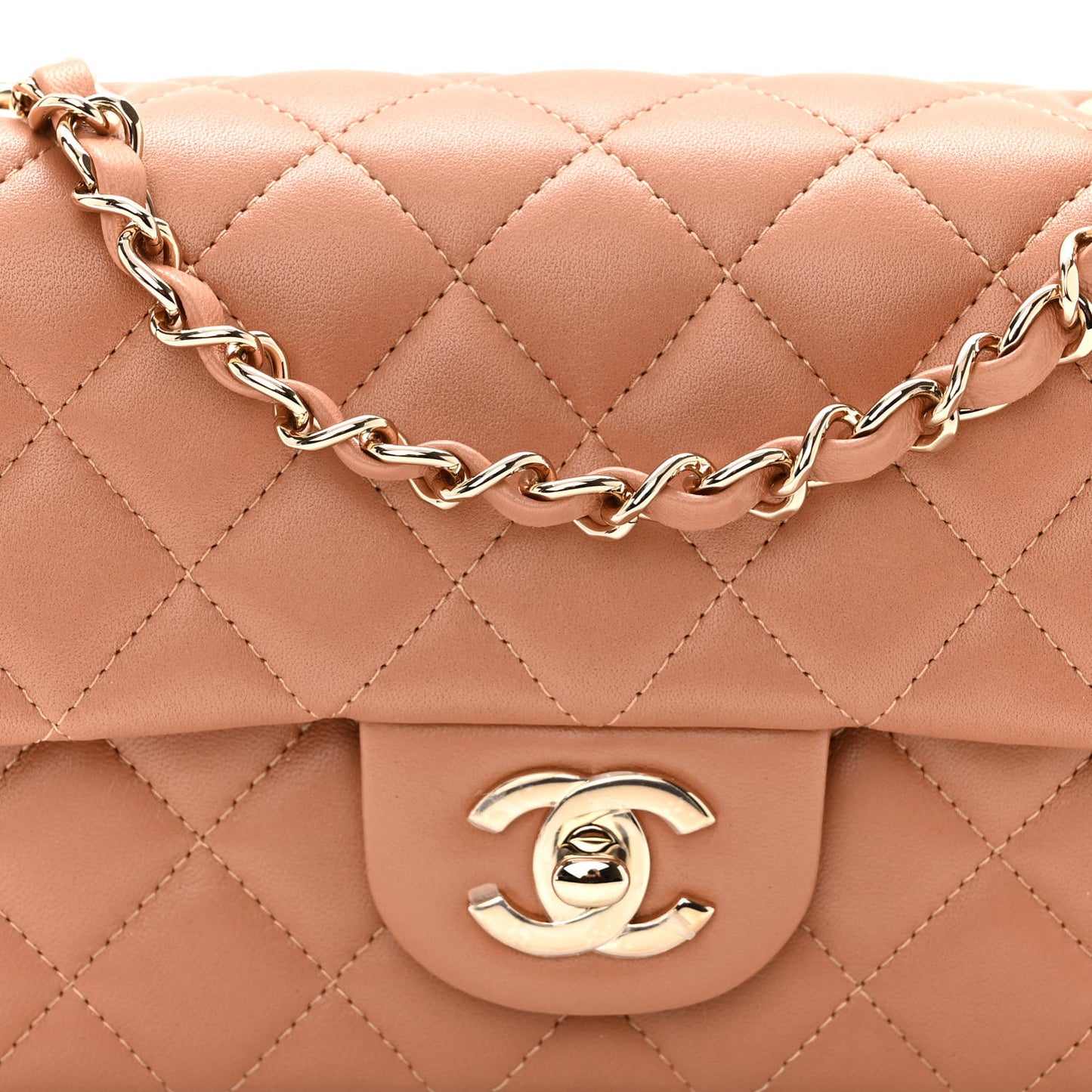 Lambskin Quilted Mini Rectangular Flap Brown