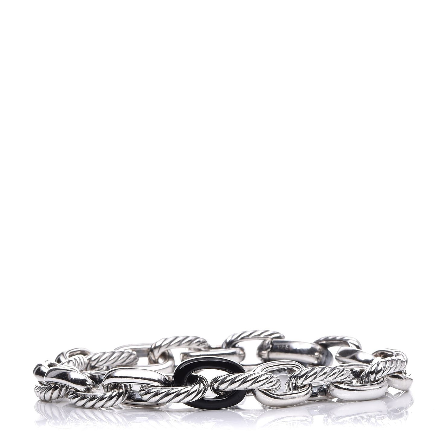 Sterling Silver Black Ceramic Chain Link Bracelet