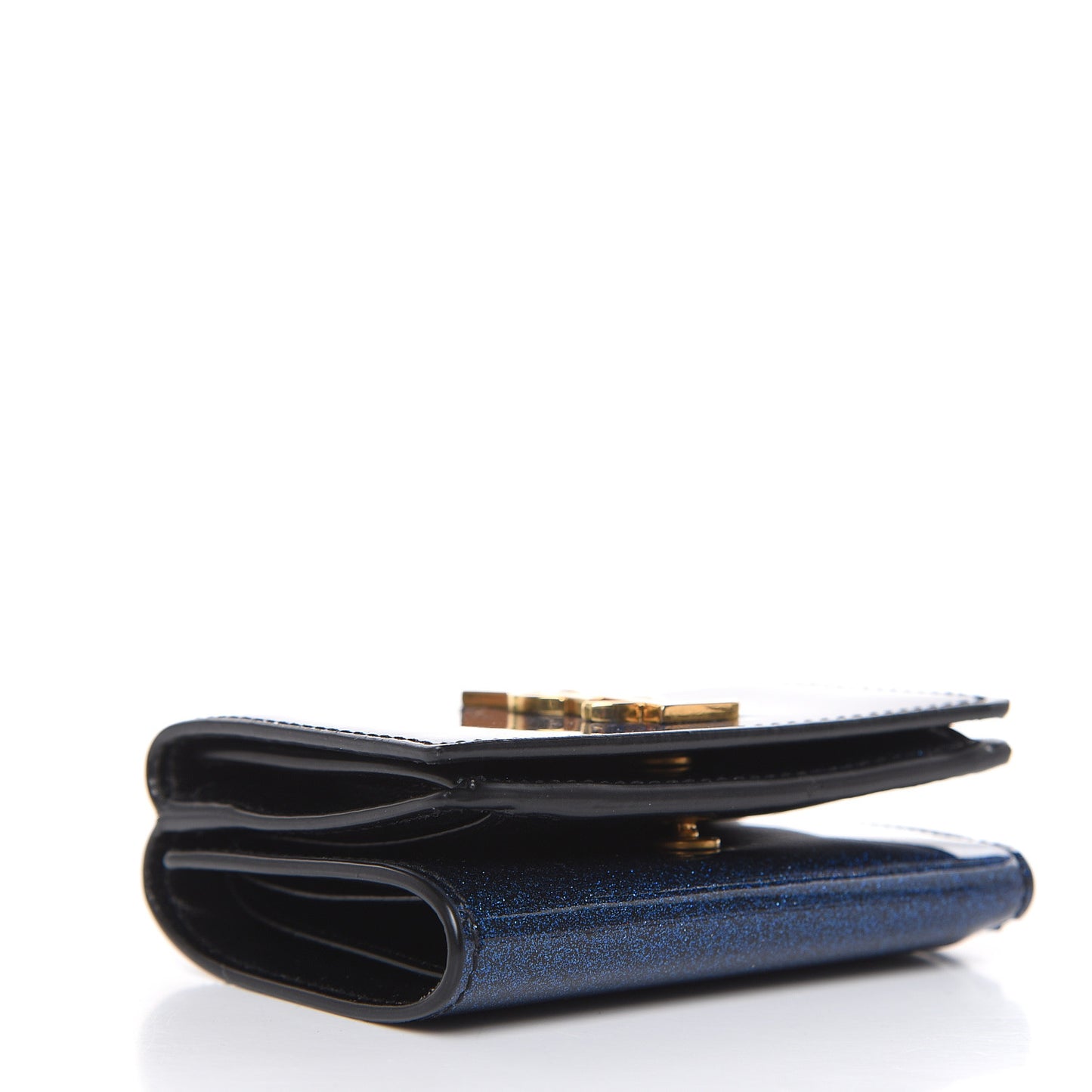 Glitter Patent Monogram Trifold Wallet Cobalt