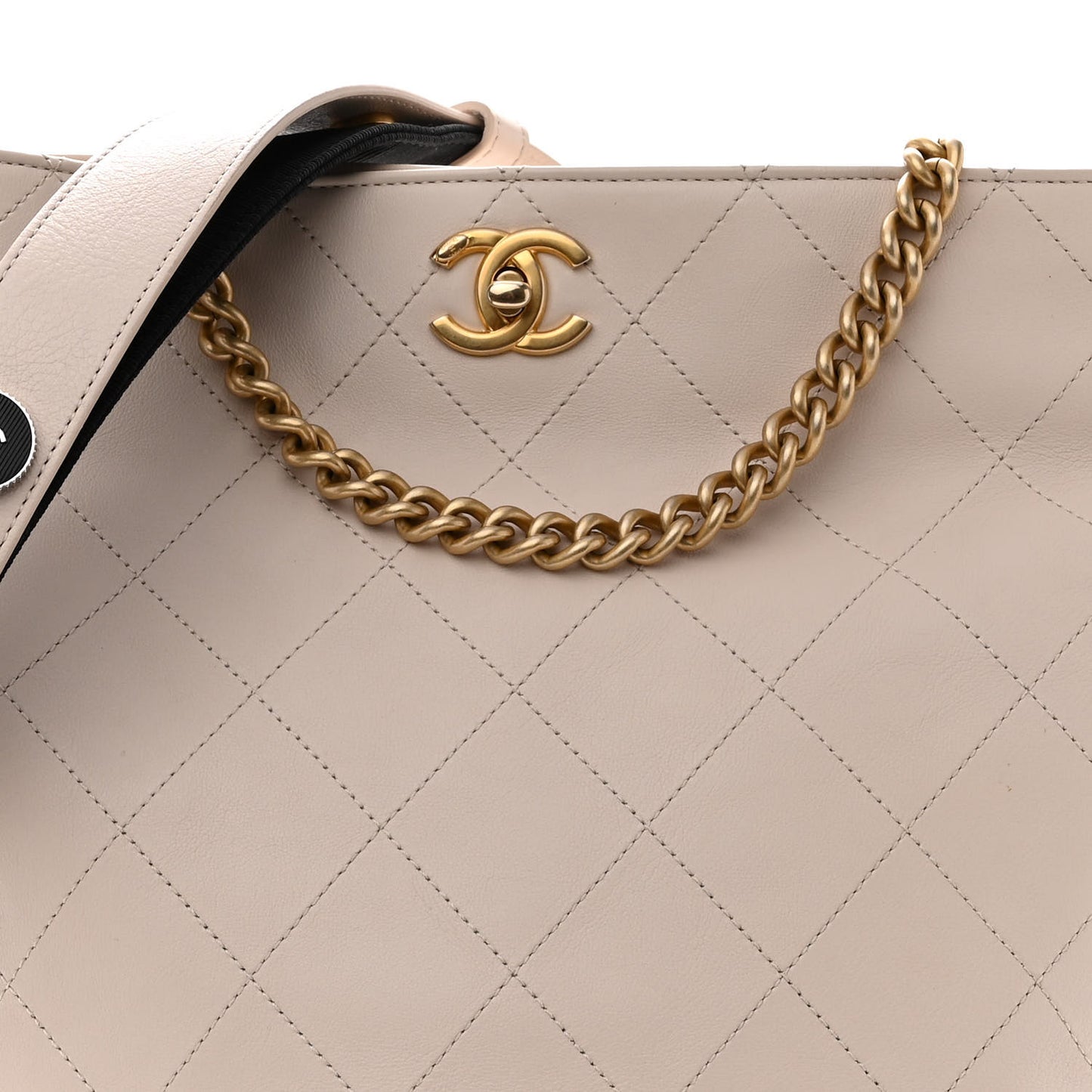 Calfskin Stitched Large Button Up Hobo Ivory Black