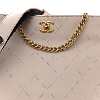 Chanel Calfskin Stitched Large Button Up Hobo Ivory Black 7 of 10