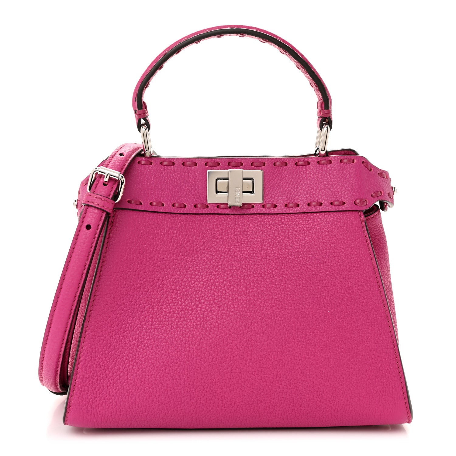 Fendi Vitello Granato Camoscio Selleria Macro Stitchings Mini Peekaboo Iconic Satchel Magenta 1 of 10