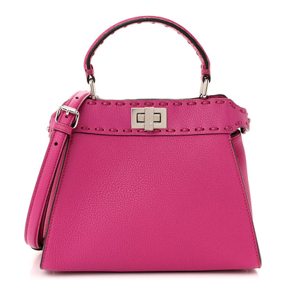 Fendi Vitello Granato Camoscio Selleria Macro Stitchings Mini Peekaboo Iconic Satchel Magenta 1 of 10
