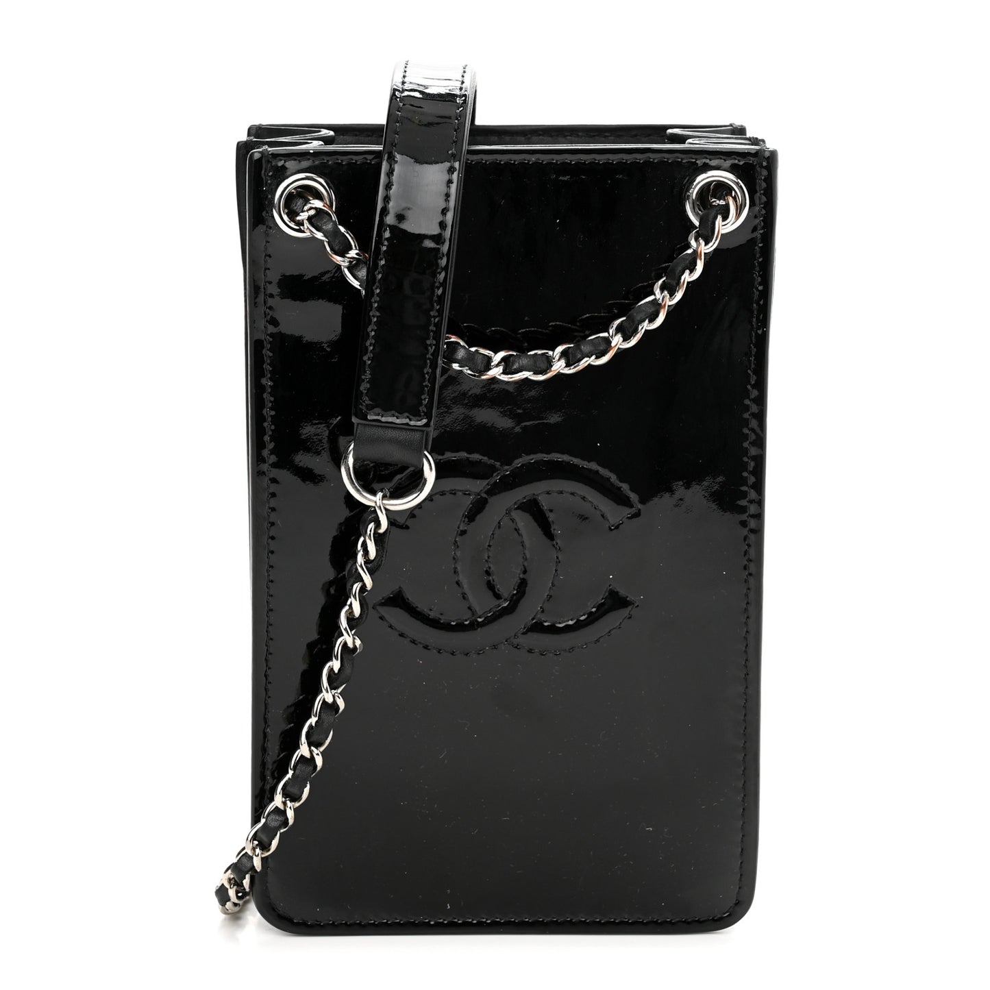Patent CC Phone Holder Crossbody Black