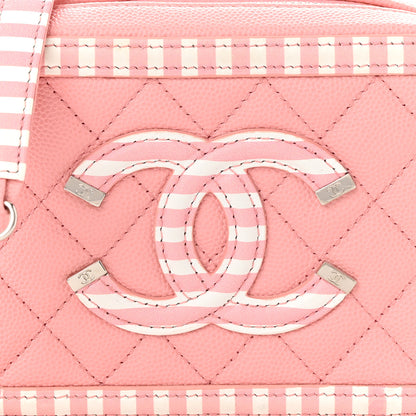 Chanel Caviar Quilted Striped CC Filigree Clutch With Chain Pink White 8 of 11