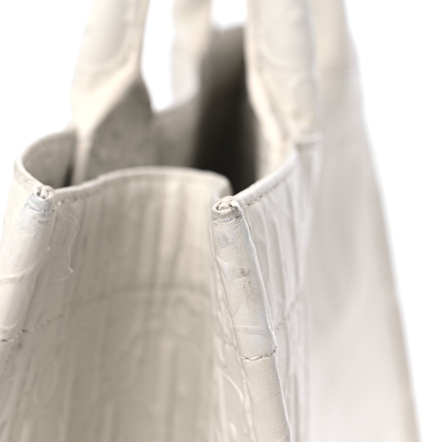 Oblique Calfskin Embossed Medium Book Tote Ivory