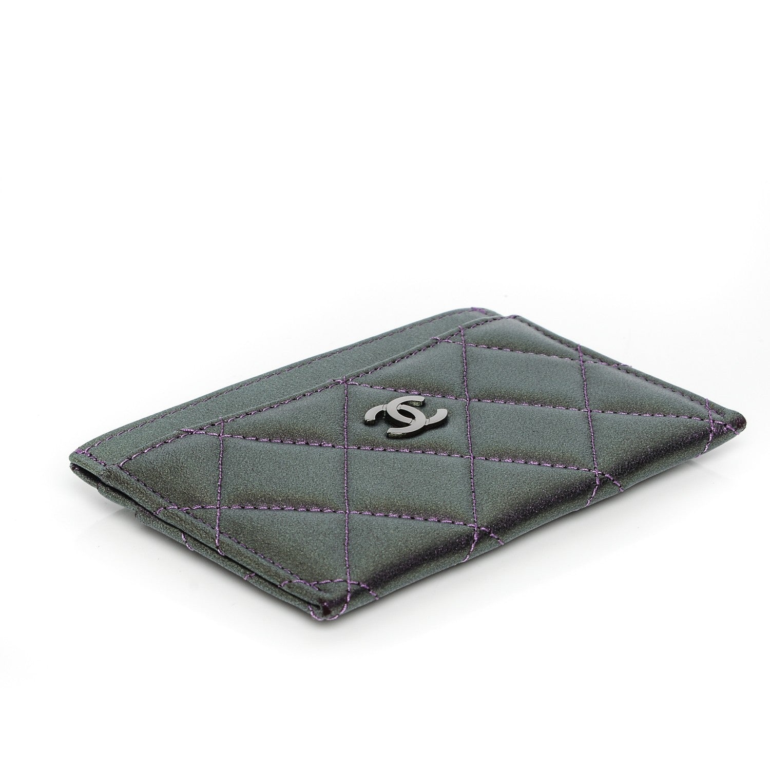 Chanel Metallic Lambskin Quilted Card Holder Dark Purple 4 of 8