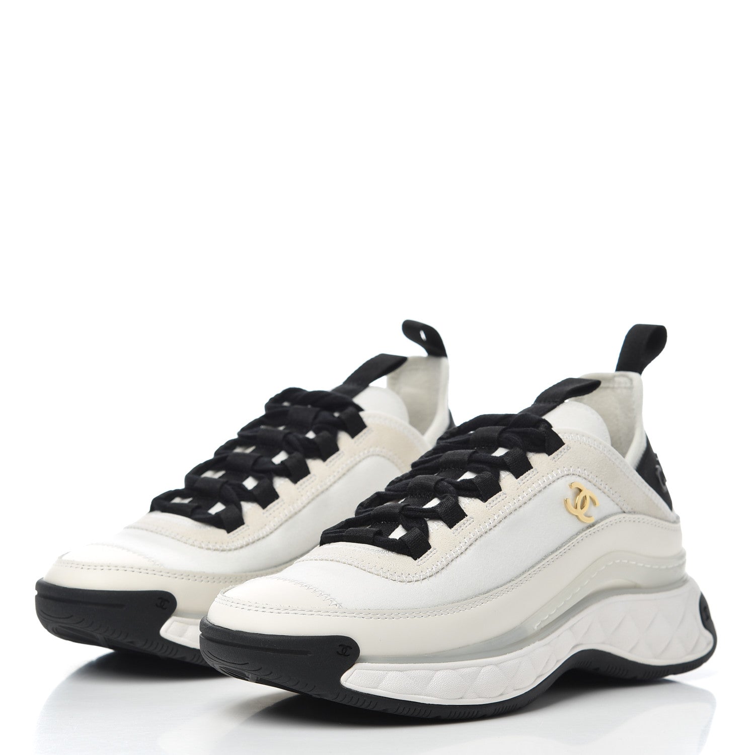 Chanel Velvet Calfskin Mixed Fibers CC Sneakers 35.5 Ivory Black 3 of 14
