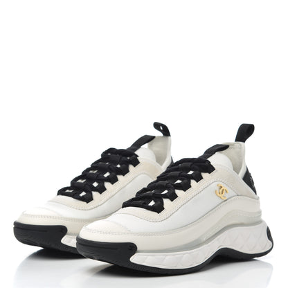 Chanel Velvet Calfskin Mixed Fibers CC Sneakers 35.5 Ivory Black 3 of 14