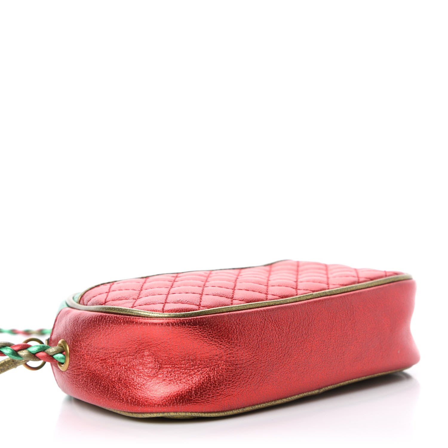 Gucci Laminated Nappa Trapuntata Mini Zumi Dome Shoulder Bag Rosso Jasmine Green Rame 4 of 10
