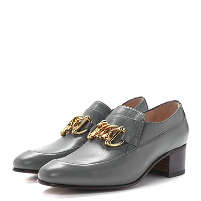 Gucci Goatskin Womens Chain Mid-Heel Loafers 39 Dusty Grey 3 of 10