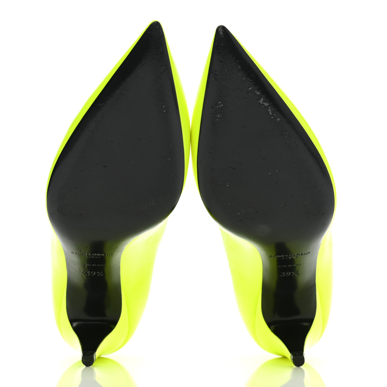 Saint Laurent Patent Calfskin Kiki 55 Pumps 39.5 Neon Yellow 5 of 11