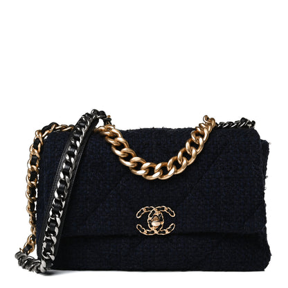 Chanel Tweed Quilted Large Chanel 19 Flap Navy Blue 1 of 16