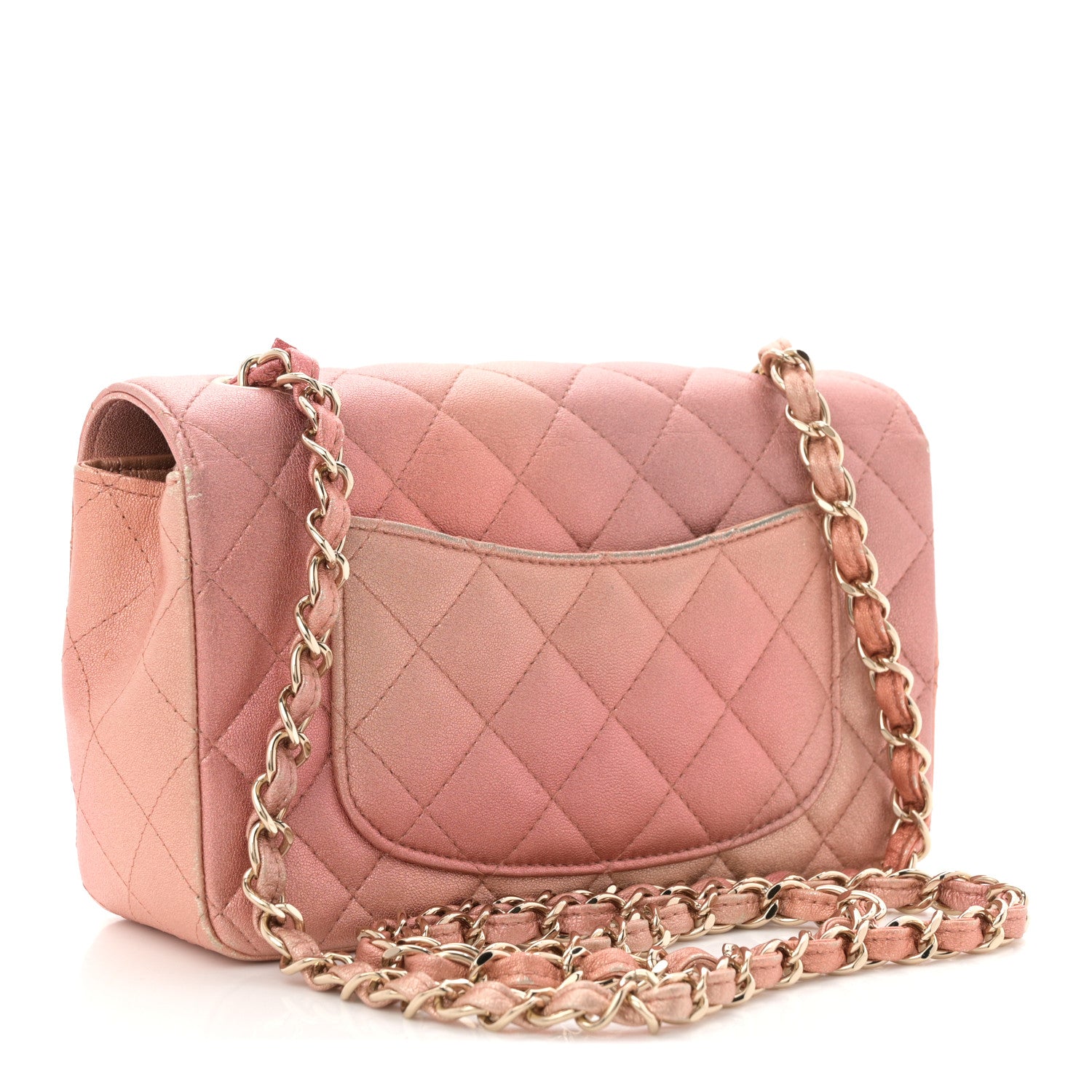 Chanel Metallic Lambskin Quilted Ombre Mini Rectangular Flap Pink 3 of 12