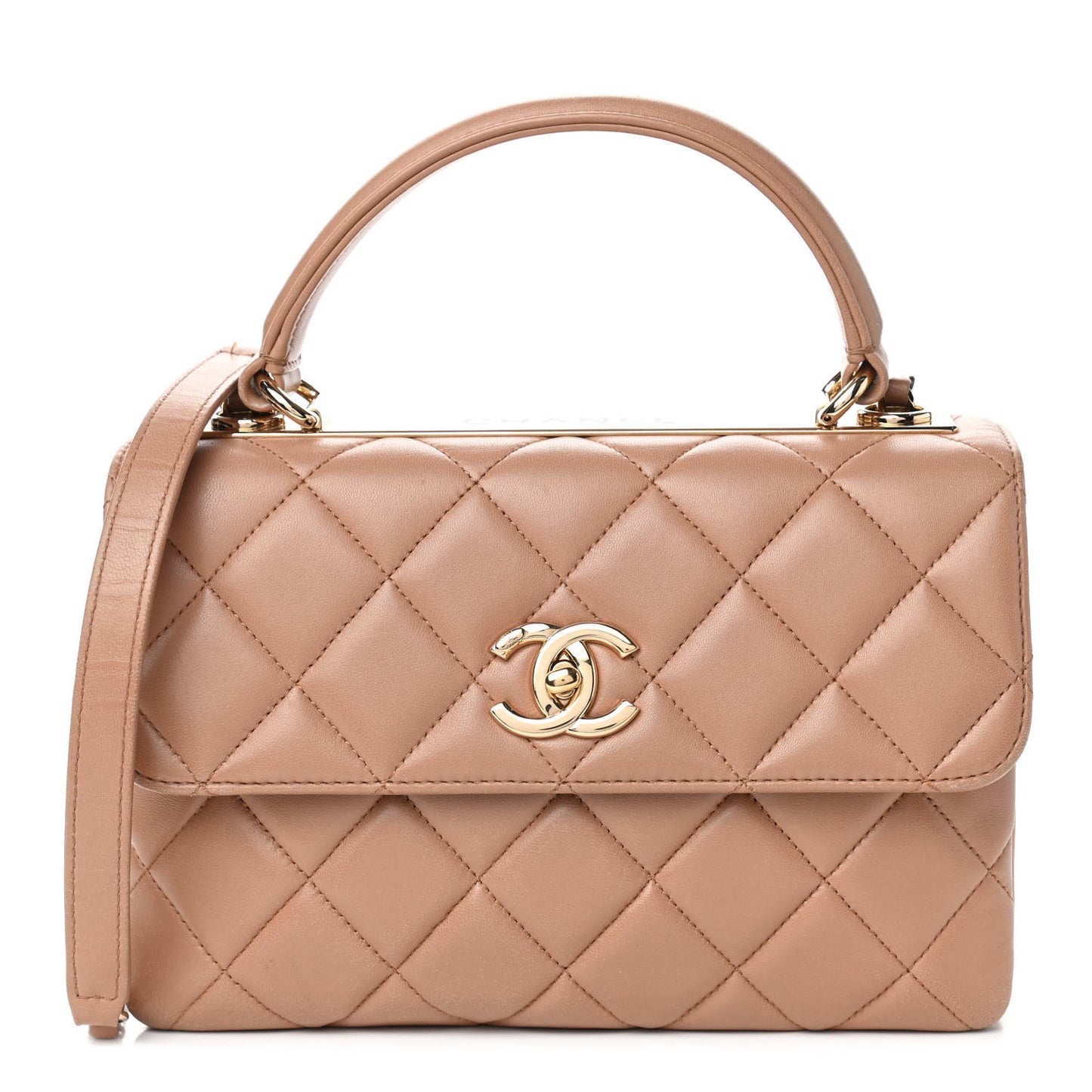 Lambskin Quilted Small Trendy CC Flap Dual Handle Bag Camel