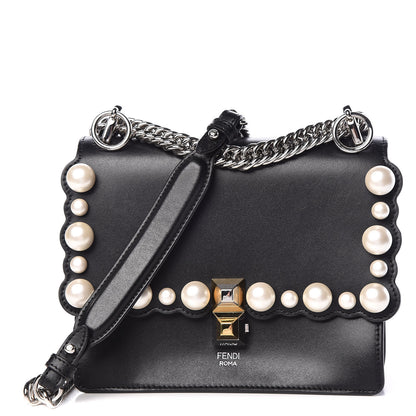 Fendi Vitello Liberty Pearl Scalloped Studded Small Kan I Shoulder Bag Black 1 of 10