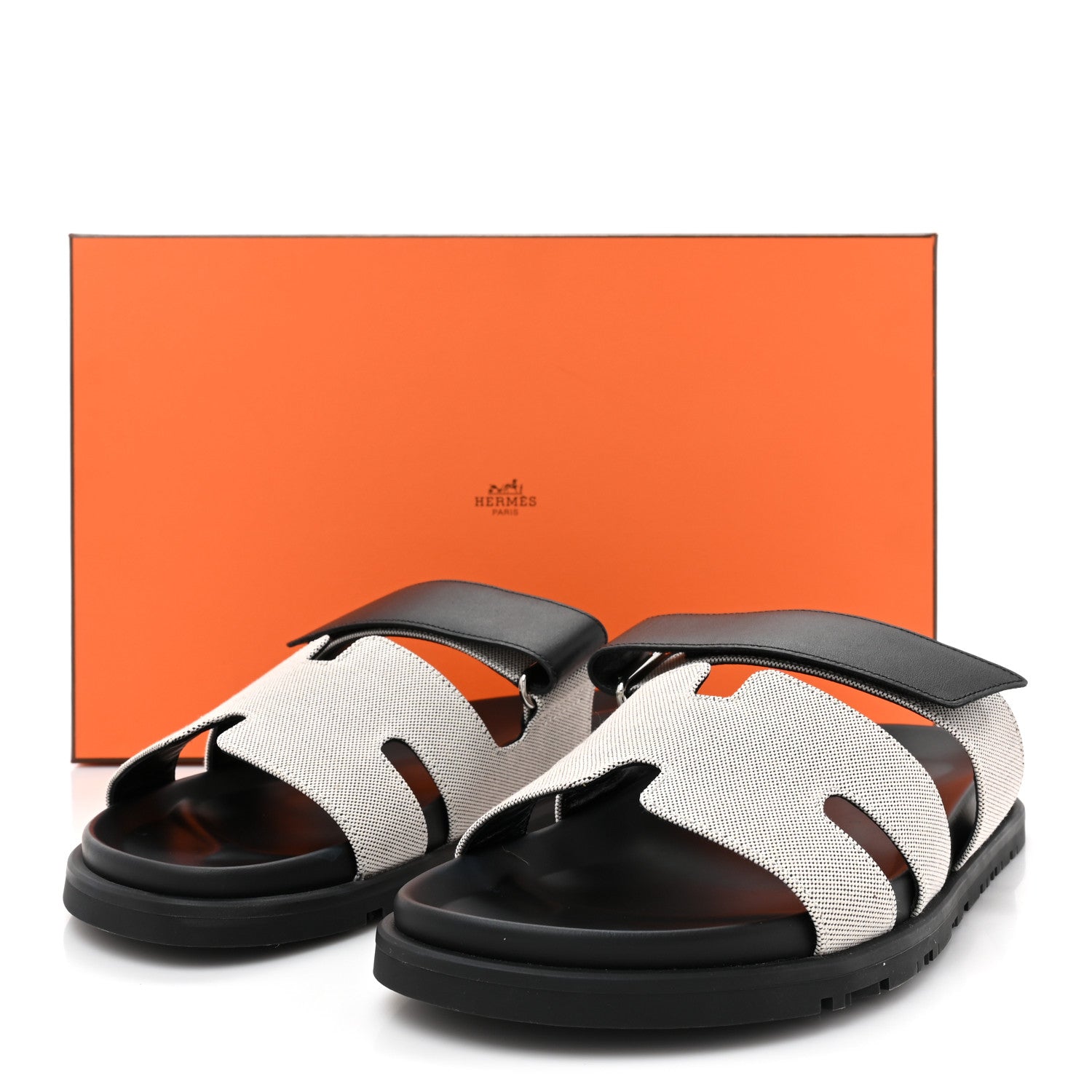 Hermes H Canvas Calfskin Mens Chypre Sandals 40 Prunoir Black 8 of 8