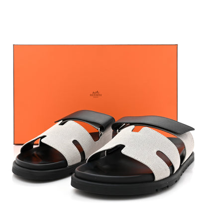 Hermes H Canvas Calfskin Mens Chypre Sandals 40 Prunoir Black 8 of 8