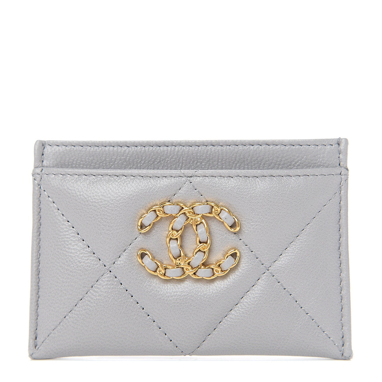 Chanel Shiny Goatskin Quilted 19 Card Holder Grey 1 of 8