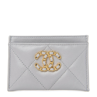 Chanel Shiny Goatskin Quilted 19 Card Holder Grey 1 of 8