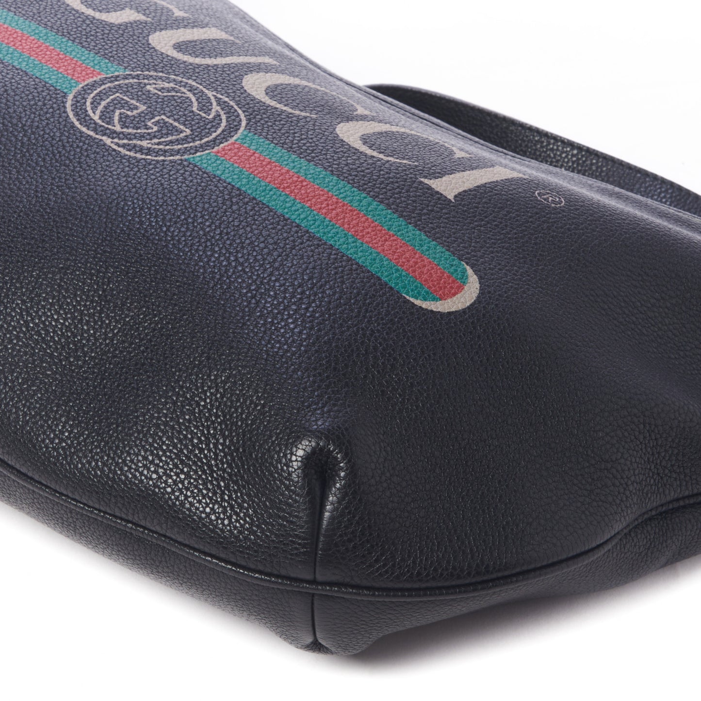 Grained Calfskin Logo Half Moon Hobo Black