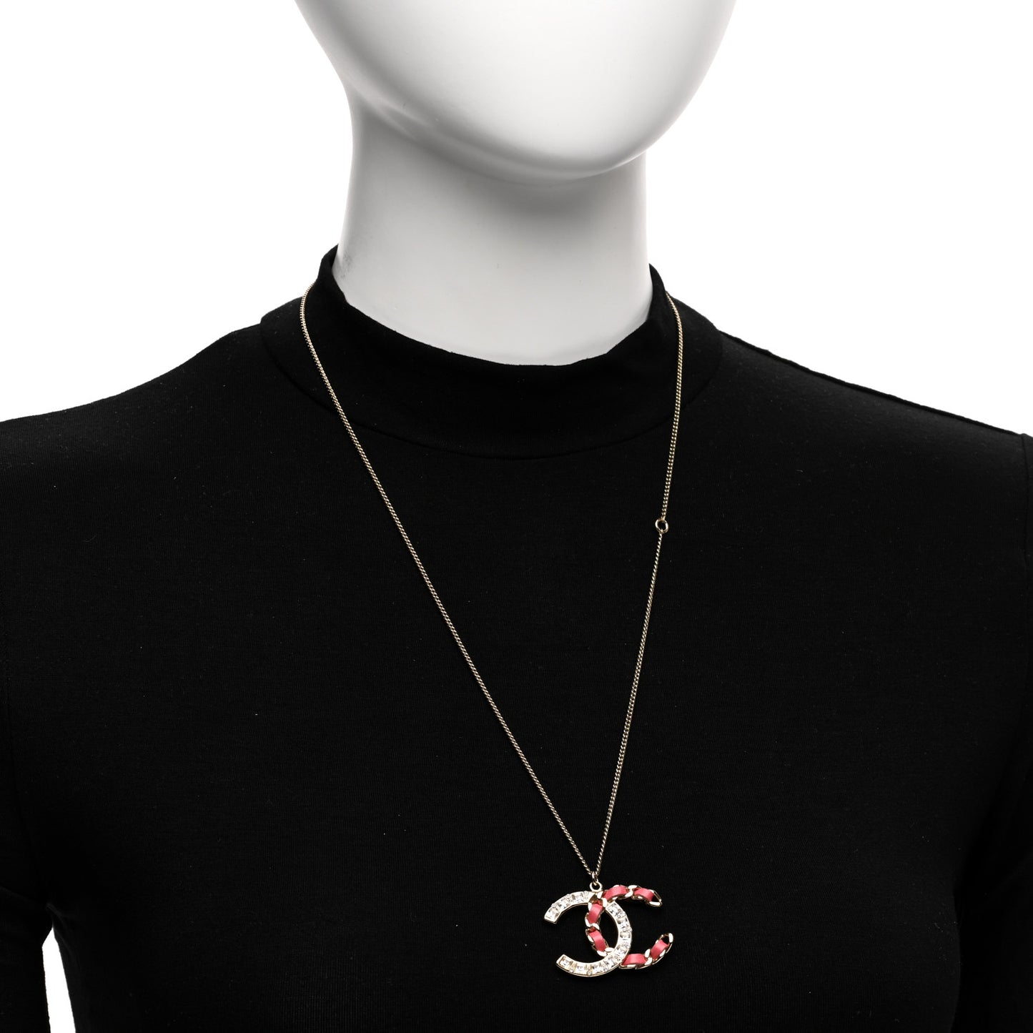 Lambskin Baguette Crystal CC Necklace Gold Pink