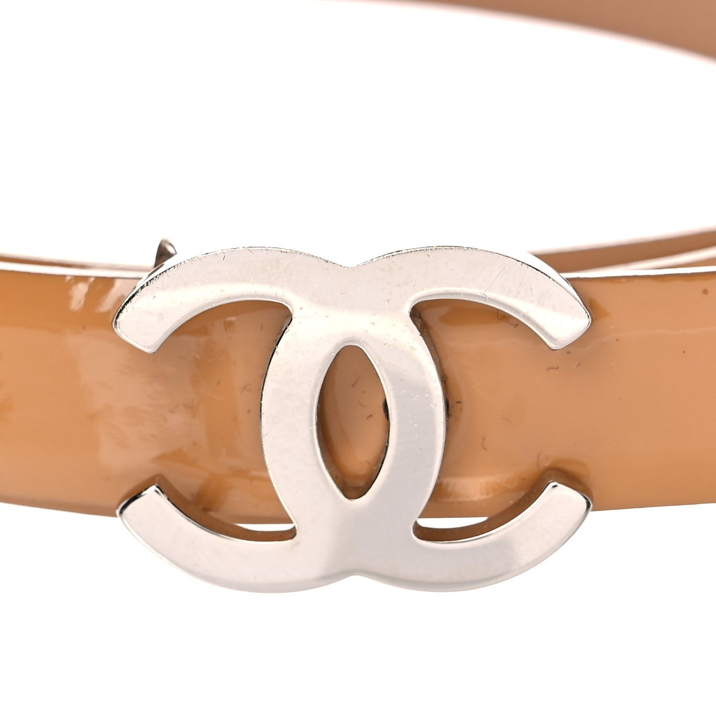 Patent CC Logo Skinny Belt 80 32 Beige