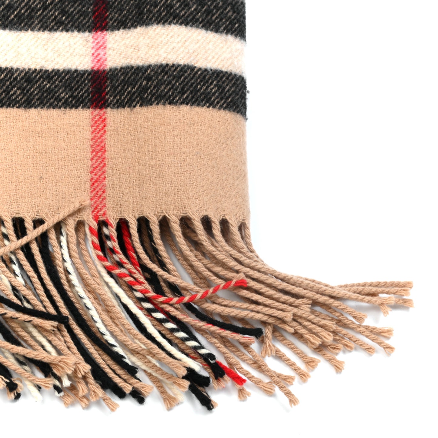 Cashmere Giant Check Fringe Scarf Camel