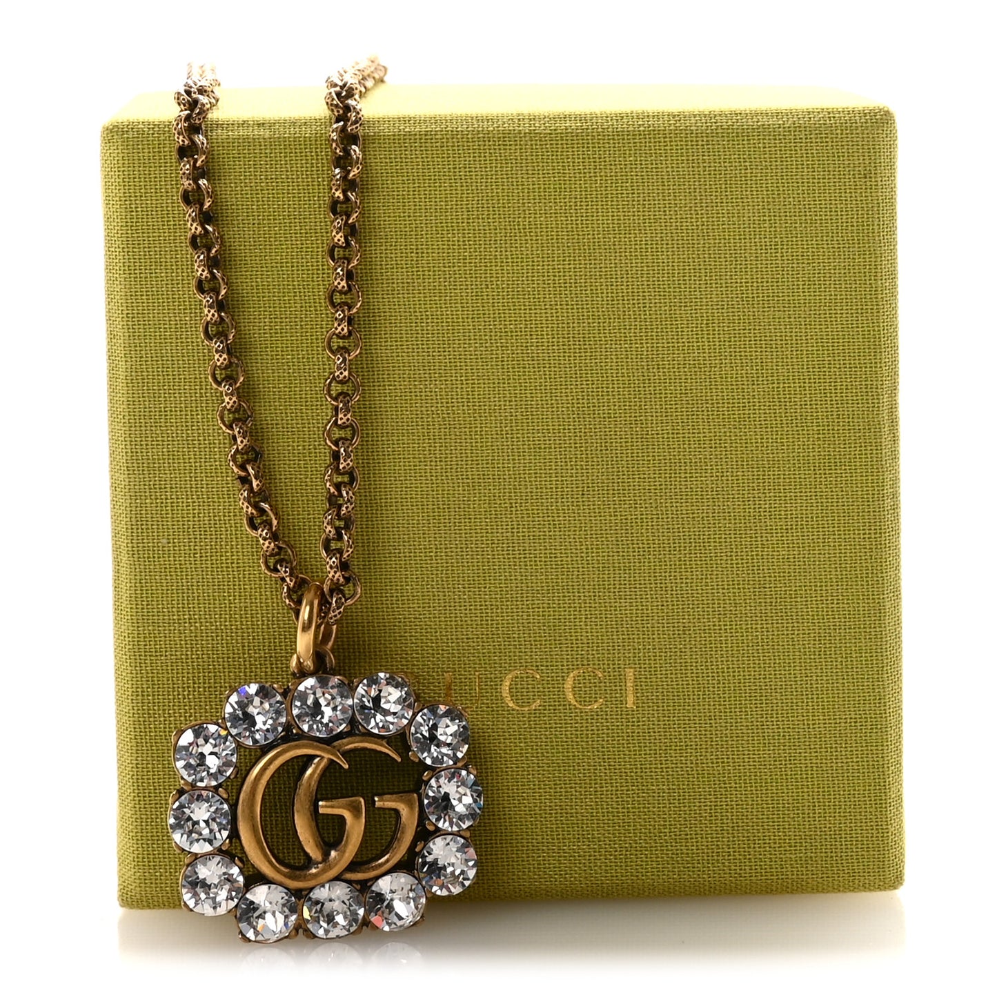 Crystal Embellished Double G Necklace Aged Gold