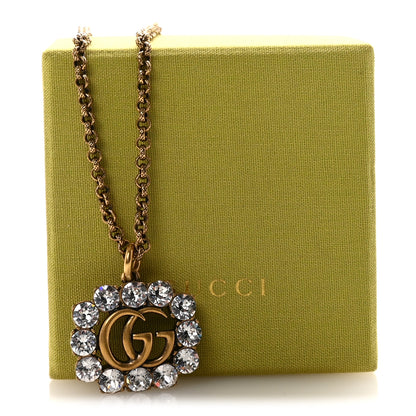 Gucci Crystal Embellished Double G Necklace Aged Gold 7 of 7