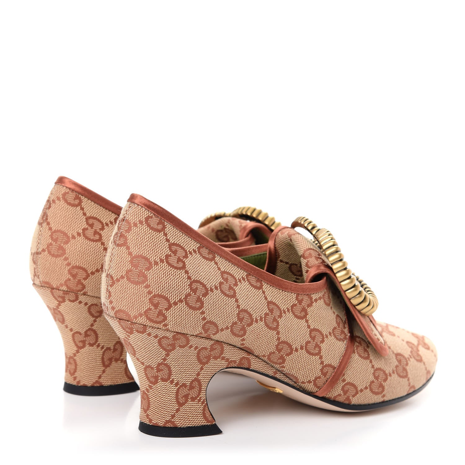 Gucci Monogram Satin Torchon Double G Pumps 37.5 Beige Ruggine Copper 4 of 11