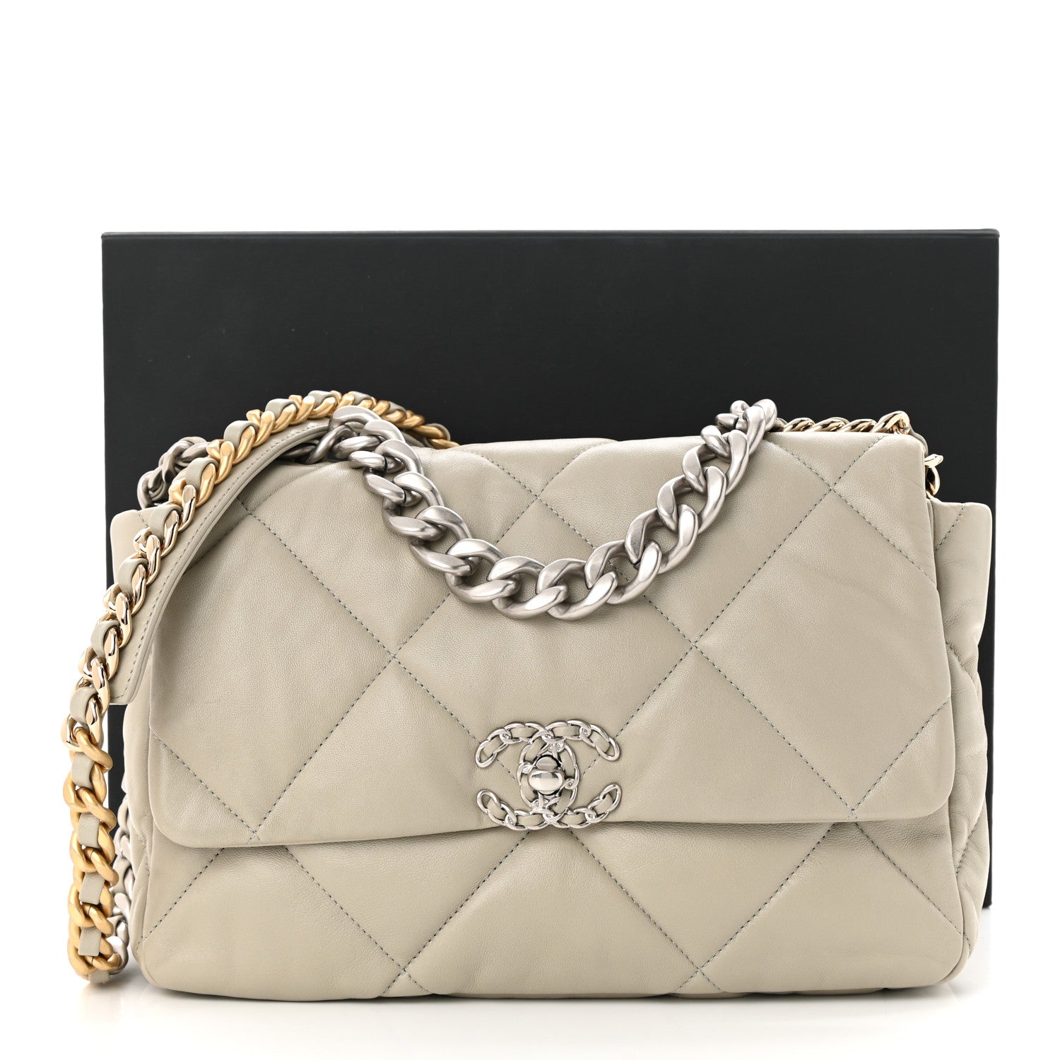 Chanel Lambskin Quilted Large Chanel 19 Flap Light Grey 12 of 12