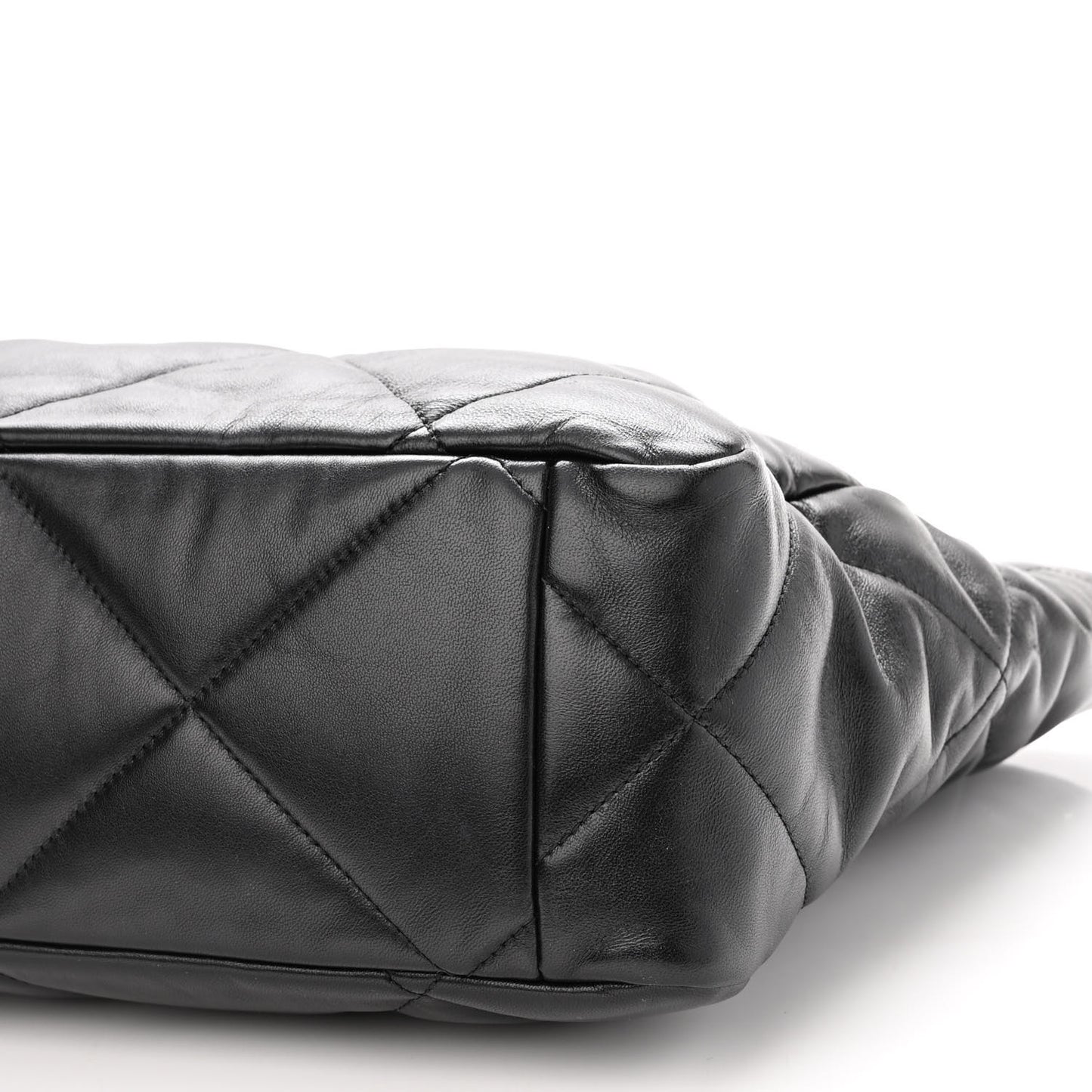 Lambskin Quilted Chanel 19 East West Shopping Bag Black