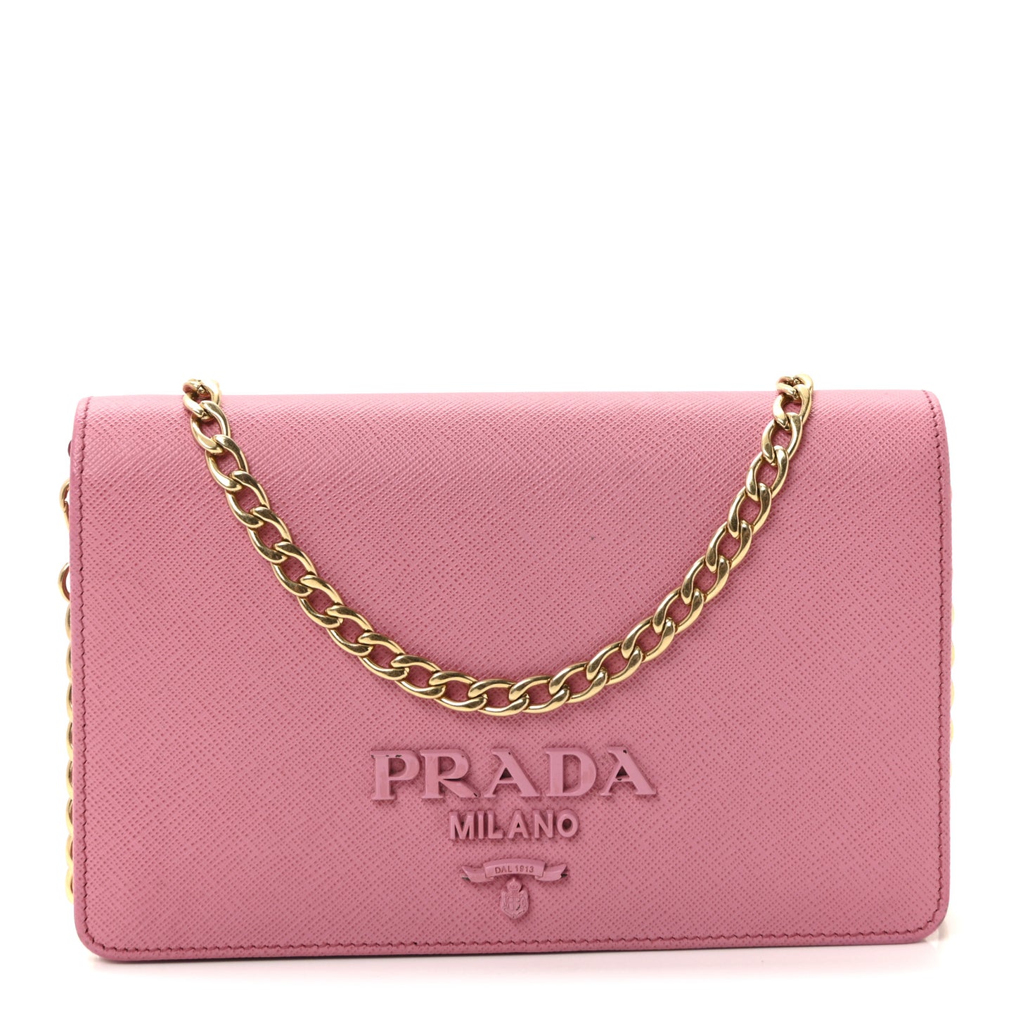 Saffiano Lux Monochrome Chain Wallet Begonia
