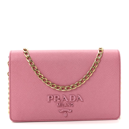 Prada Saffiano Lux Monochrome Chain Wallet Begonia 1 of 9