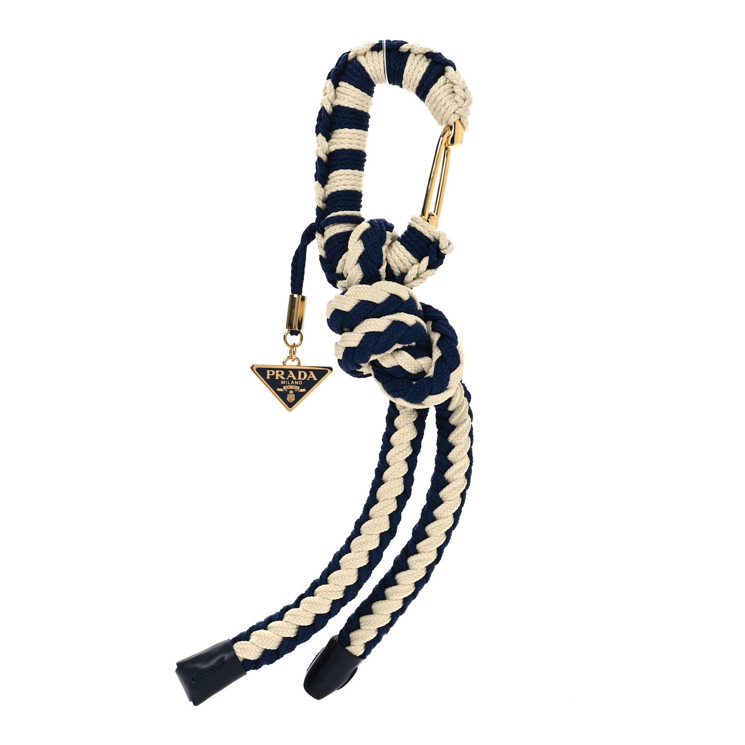 Prada Cotton Striped Metal Triangle Logo Cord Keychain Blue White 1 of 3