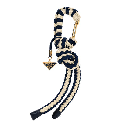 Prada Cotton Striped Metal Triangle Logo Cord Keychain Blue White 1 of 3