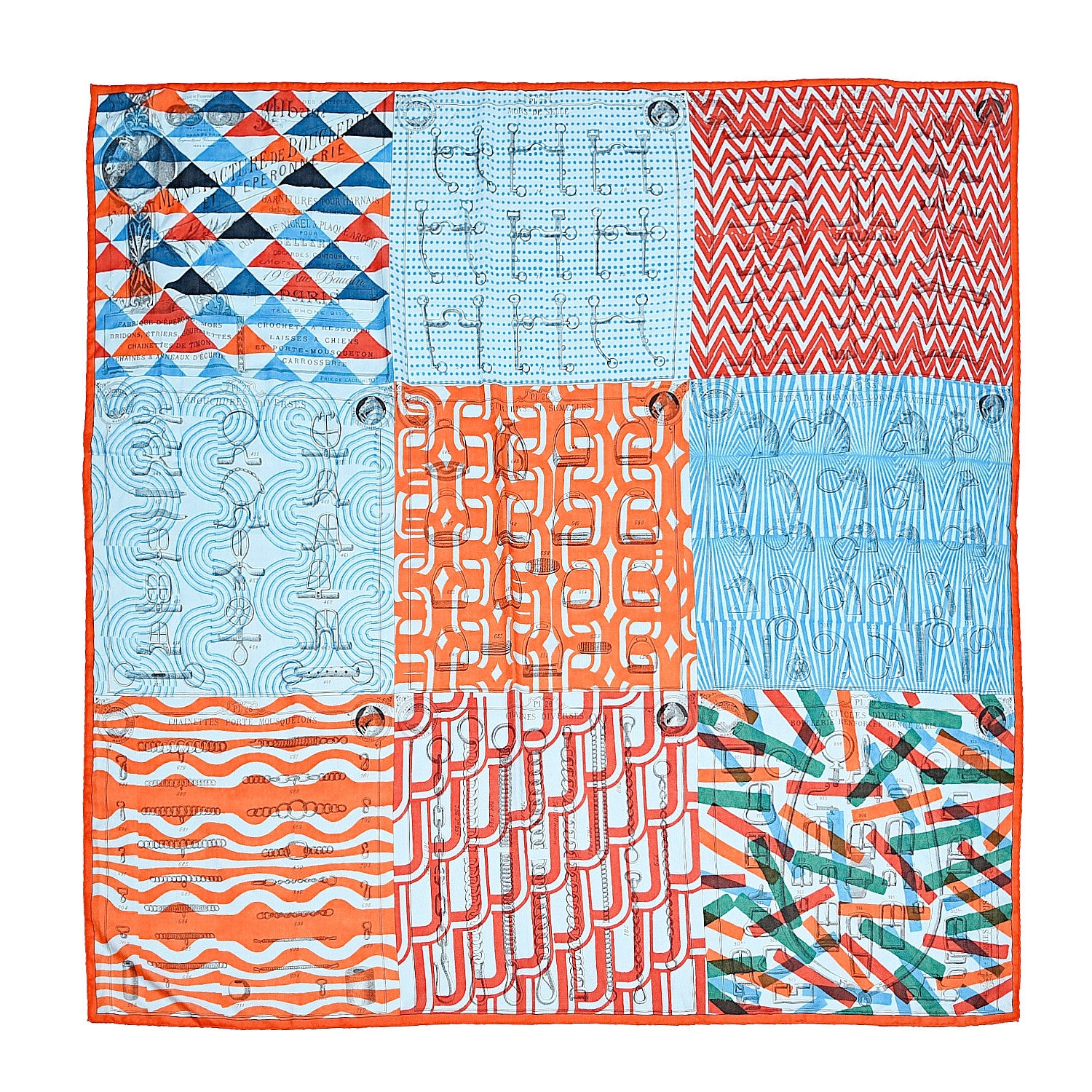 Hermes Cashmere Silk Manufacture de Boucleries Shawl 140 Turquoise Orange Vert 1 of 6