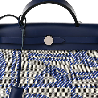 Hermes Vache Hunter Toile H Brides de Gala Herbag Zip Retourne 31 PM Bleu De France Ecru Black 9 of 16