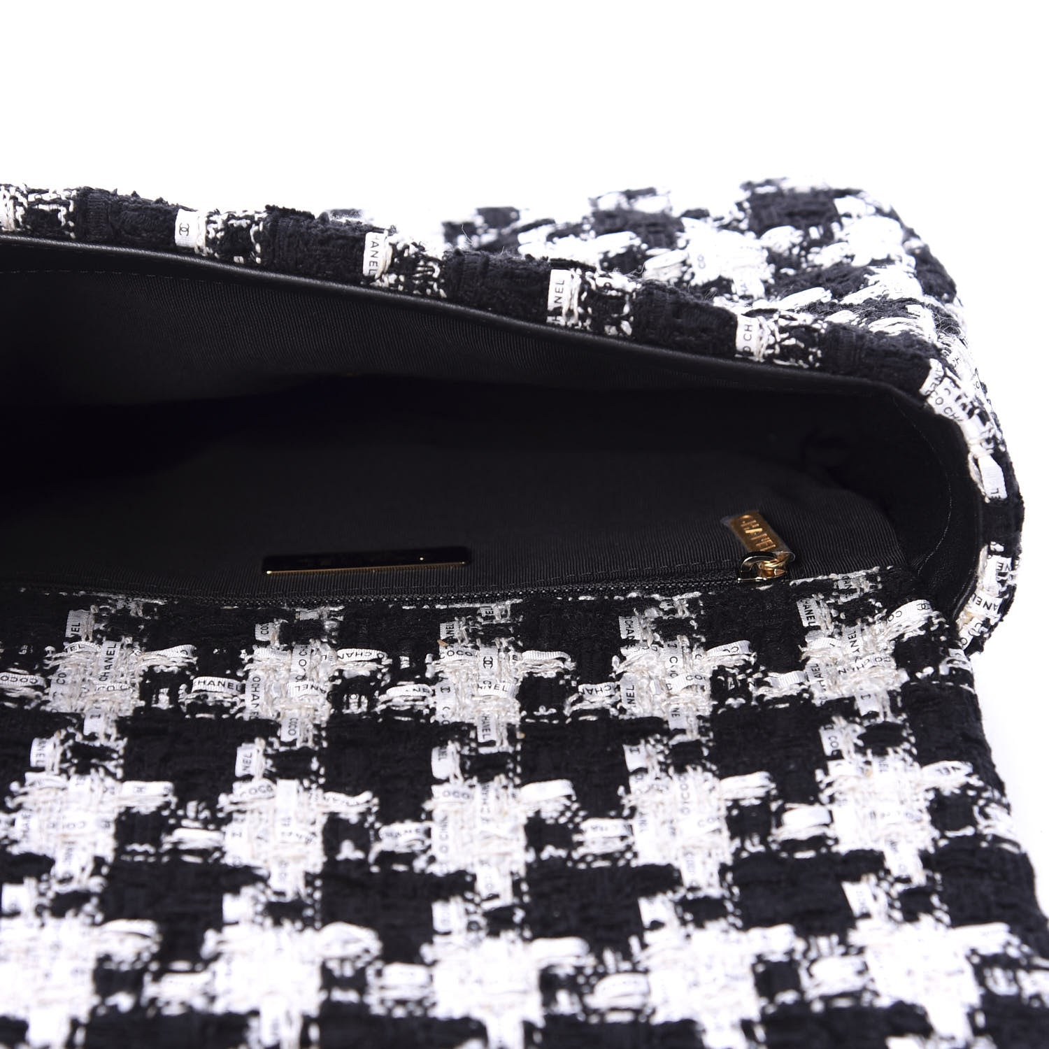 Chanel Tweed Quilted Medium 19 Flap Black Ecru White 5 of 11