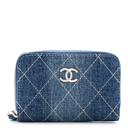 Chanel Denim Quilted Zip Coin Purse Blue 1 of 8