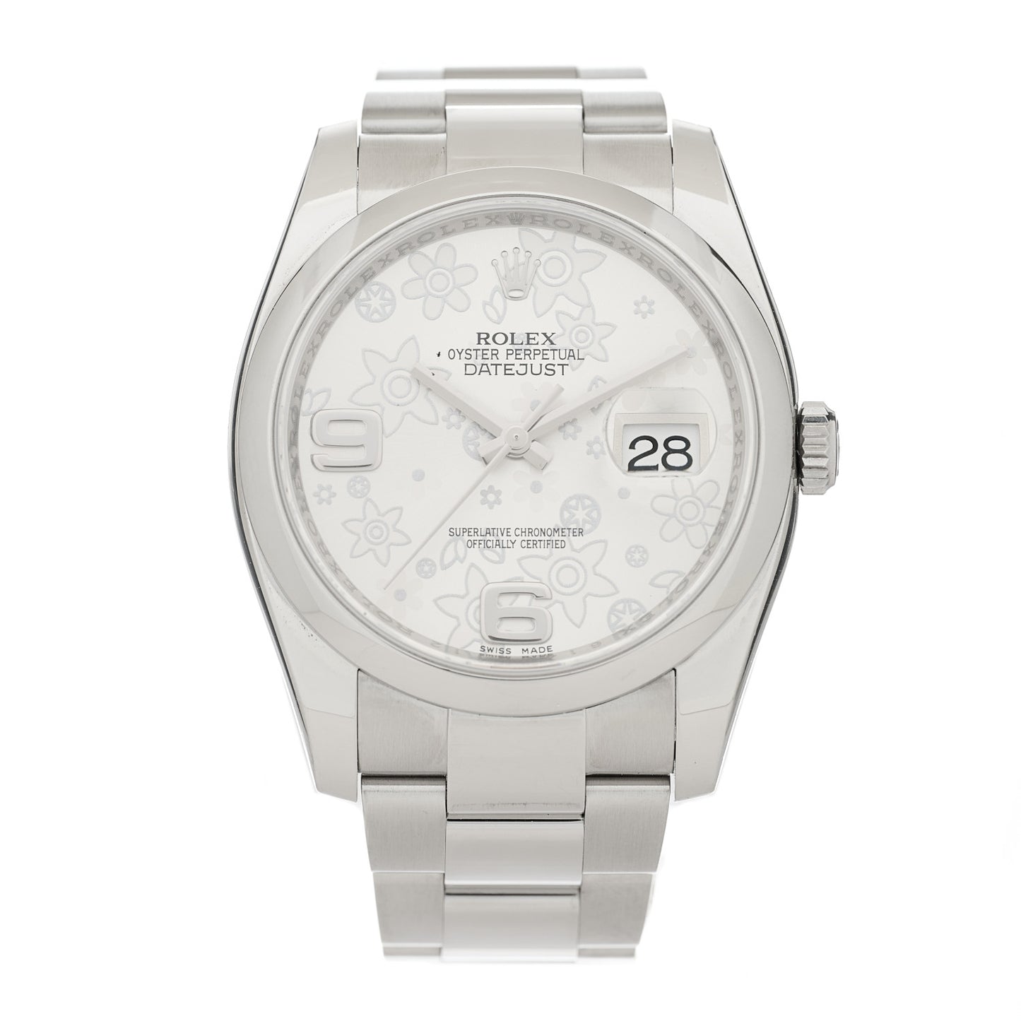 Stainless Steel 36mm Oyster Perpetual Datejust Watch Silver Flowers 116200