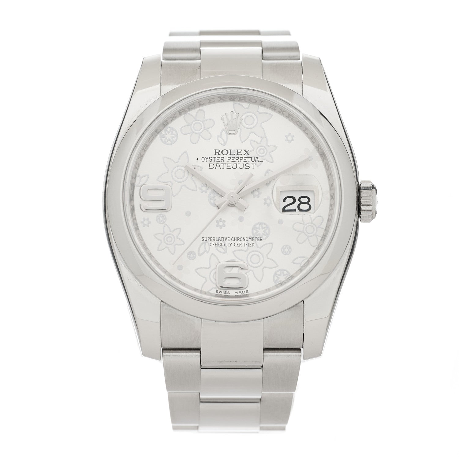 Rolex Stainless Steel 36mm Oyster Perpetual Datejust Watch Silver Flowers 116200 1 of 4