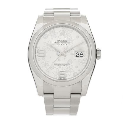 Rolex Stainless Steel 36mm Oyster Perpetual Datejust Watch Silver Flowers 116200 1 of 4