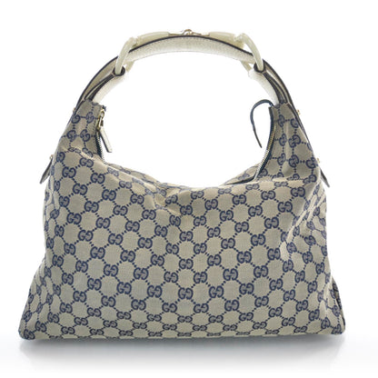 Gucci Monogram Medium Horsebit Chain Hobo Navy 1 of 11