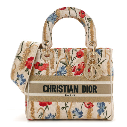 Christian Dior Canvas Embroidered Hibiscus Printed Medium Lady D-Lite Beige Multicolor 1 of 8