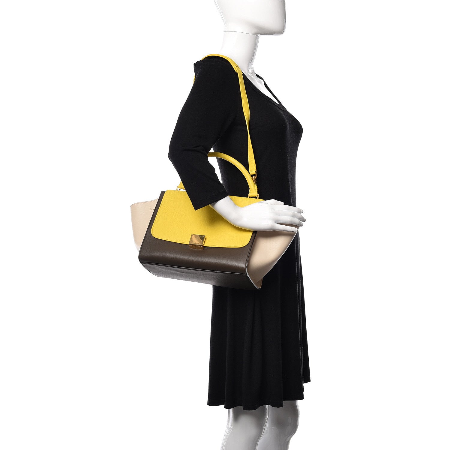 Celine Elephant Calfskin Small Tri-Color Trapeze Yellow 2 of 9