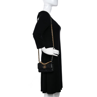Chanel Lambskin Quilted Chanel 19 Flap Phone Holder With Chain Black 2 of 12