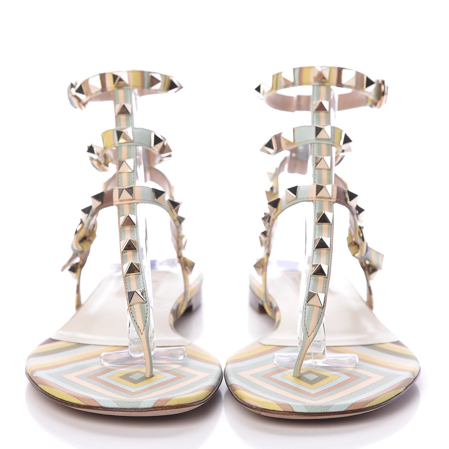 Calfskin Native Couture 1975 Rockstud Ankle Wrap Flat Thong Sandals 39 Multicolor