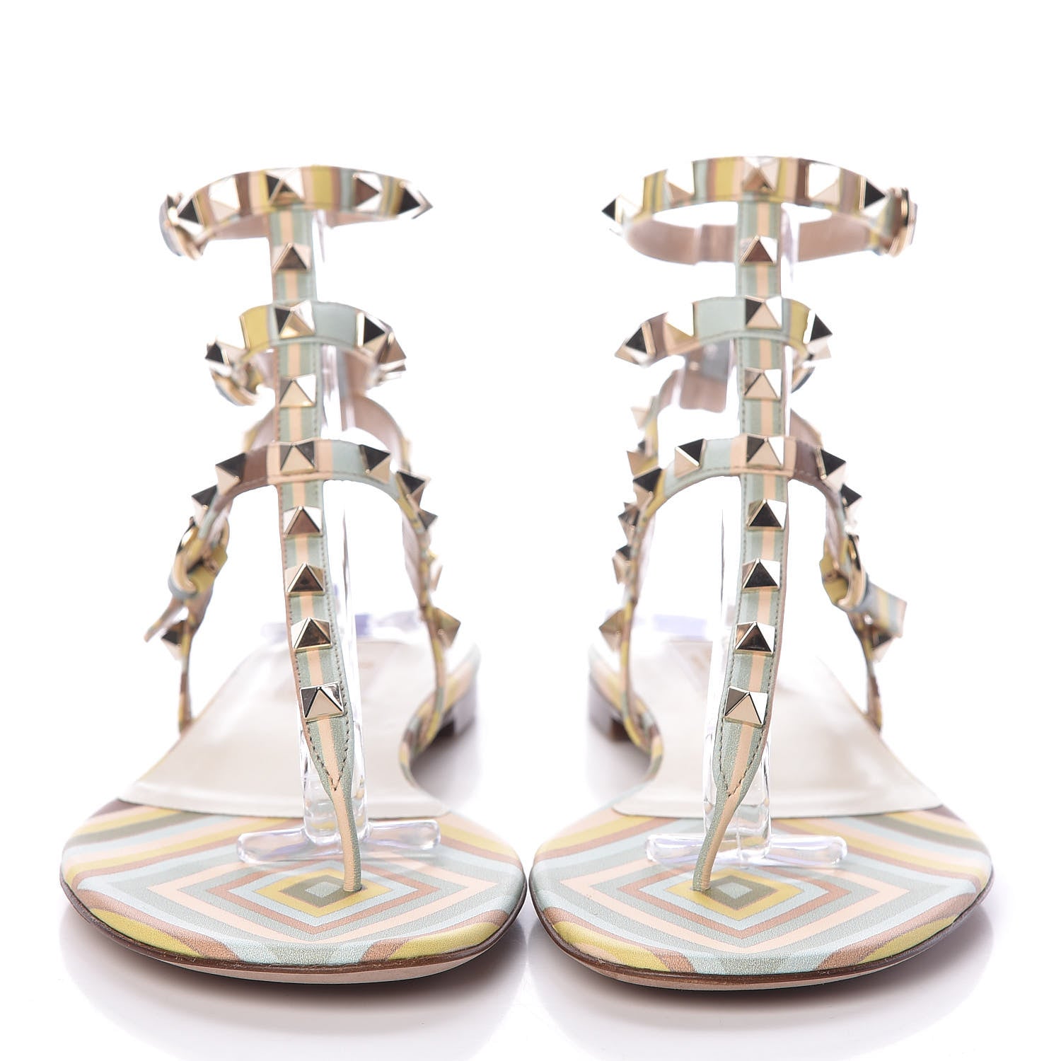 Valentino Garavani Calfskin Native Couture 1975 Rockstud Ankle Wrap Flat Thong Sandals 39 Multicolor 2 of 12